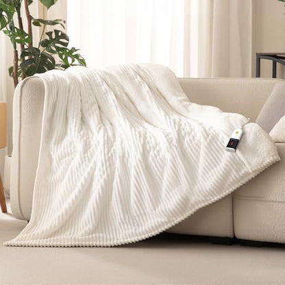 Reaks Heated Blanket Twin, 9 Heat Levels, 2-10H Auto-Off, 62"x84", White
