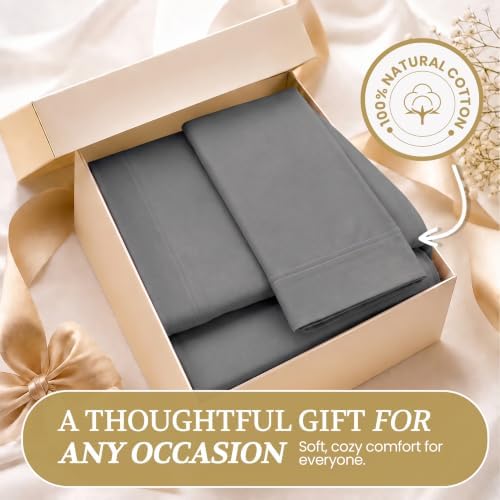Full XL 100% Cotton Jersey Knit Sheet Set, 4PC, 15" Deep Pocket, Light Grey