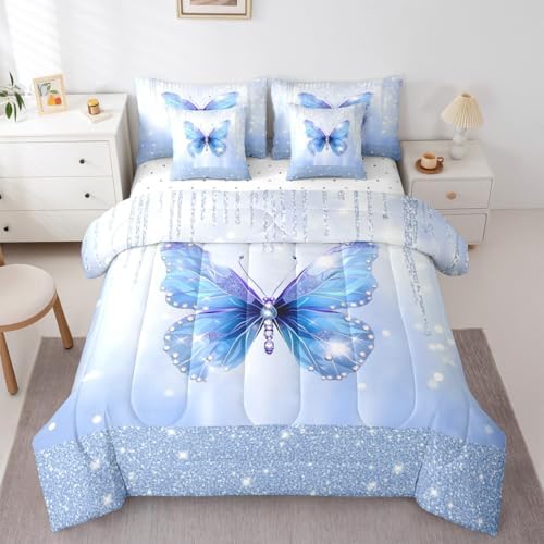 Feelyou Butterfly King Comforter Set with Sheets for Kids Boys Girls Dreamy