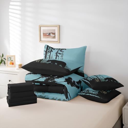 Erosebridal Rustic Cabin Twin Comforter Set with Sheets 7 Piece Woodland Hunting Bear Bed in A Bag Country Forest Western Bedding Sets for Women Men Farmhouse Wildlife Lodge Bed Set