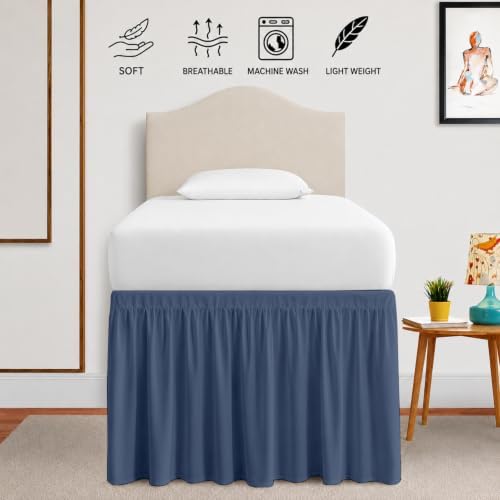 eBeddy Linens Split Corner Dust Ruffle Dorm Bed Skirt Twin XL – 34 Inch Drop, 100% Microfiber, Extra Long Bed Skirt for College Dorm, Platform Style, Lake Blue Solid, Hidden Storage Solution, Easy Fit