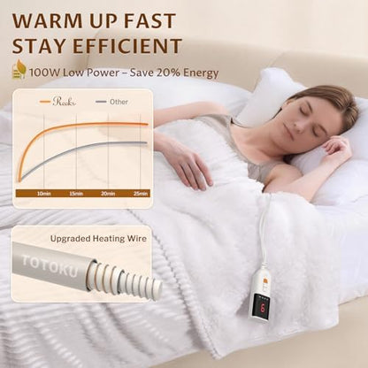 Reaks Heated Blanket Full, 9 Heat Levels, 2-10H Auto-Off, 72"x84", White