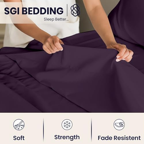 SGI Split King Sheet Set for Adjustable Bed Egyptian Premium Cotton Sheets for Sleep Number Bed 15" Deep Pocket 5 Pc Set with 2 Twin XL Fitted Sheets Soft Breathable - Plum