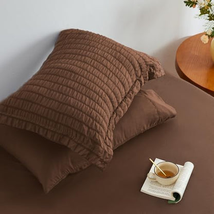 Love's cabin Seersucker Brown Full Comforter Set