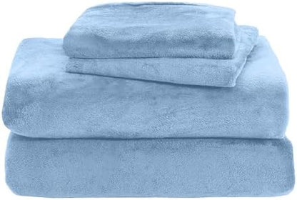 Elegant Comfort Luxuriously Soft 4-Piece Velvet Plush Flannel Sheet Set - Premium Quality - Cozy Warm, Anti-Static, Non Pilling Fuzzy Velvet Flannel Fleece Deep Pocket Sheet Set - King, Denim Blue