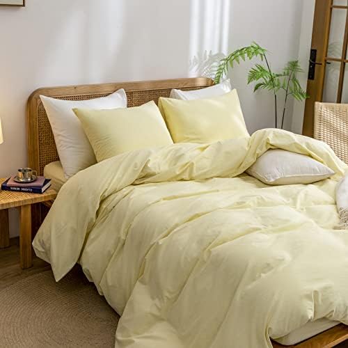 BESTOUCH Cotton Solid Duvet Cover Set Light Yellow California King
