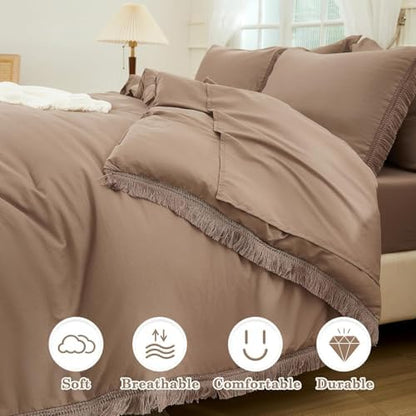 Andency Oversized Queen Comforter Set, 7 Pieces Taupe Bedding
