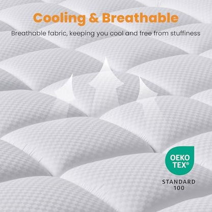 MATBEBY Olympic Super Queen Size Mattress Pad - Cooling Breathable Mattress Topper, Quilted Fitted Mattress Protector, Pillow Top Mattress Cover with 8-21" Deep Pocket, Soft, Machine Washable, White