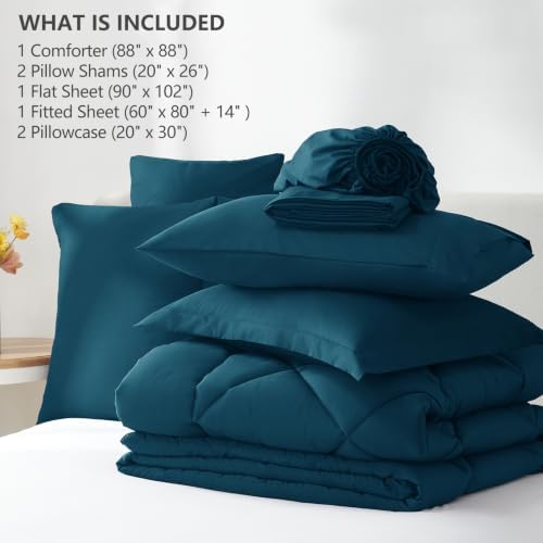 CozyLux Queen Comforter Set 88"x88" Lyons Blue - 7 Piece Bed in a Bag