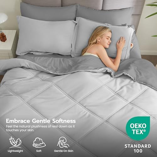 Joiedomi Full Size Comforter Set with Sheets Light Grey, 7 Pieces Full Size Bed Set with 1 Down Alternative Comforter, 1 Flat Sheet, 1 Fitted Sheet, 2 Pillowcases and 2 Pillow Shams, Bed in a Bag