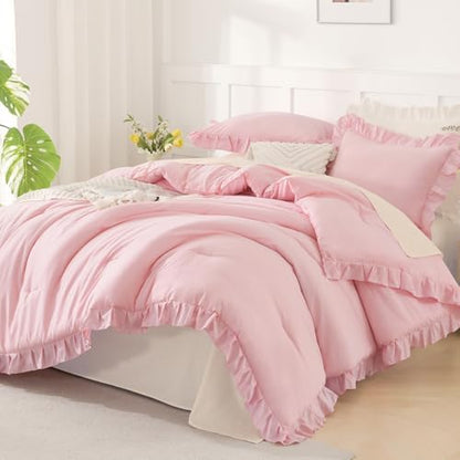 Andency Pink California King Comforter Set, 3 Pieces Shabby Chic Bedding