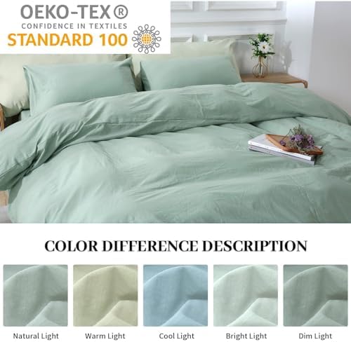 NEXHOME PRO Duvet Cover Set Queen Size Linen Look Textured Organic Natural 100% Washed Cotton Duvet Cover Teal 3 Pieces Bedding Set with Zipper Closure, Breathable, Soft (Aqua Green, No Comforter)