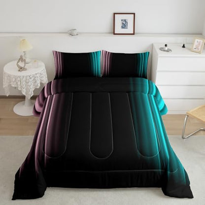 Feelyou Teens Abstract Ombre Decorations Bedding Set for Kids Women Pink Teal and Black Comforter Set Geometric Modern Quilt Set Room 2Pcs Twin Size