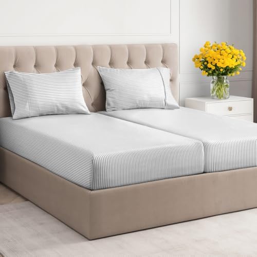 Split King 5 Piece Striped Sheet Set - Breathable & Cooling - Fine Lines