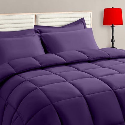 TAIMIT Purple Full Size Comforter Set - 7 Pieces, Bed in a Bag Bedding Sets with All Season Soft Quilted Warm Fluffy Reversible Comforter,Flat Sheet,Fitted Sheet,2 Pillow Shams,2 Pillowcases