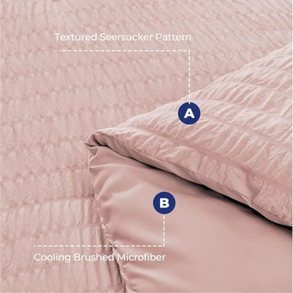 HYMOKEGE Rose Gold Twin XLComforter Set Seersucker 5 Pieces, All Season Luxury Bed in a Bag for Bedroom, Bedding Set with Comforter, Sheets, Pillowcase & Sham