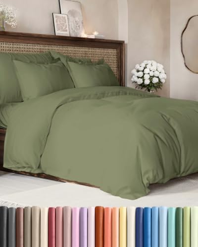 Duvet Cover Cal King Size - 3 Piece with Zipper Closure - Sage Green