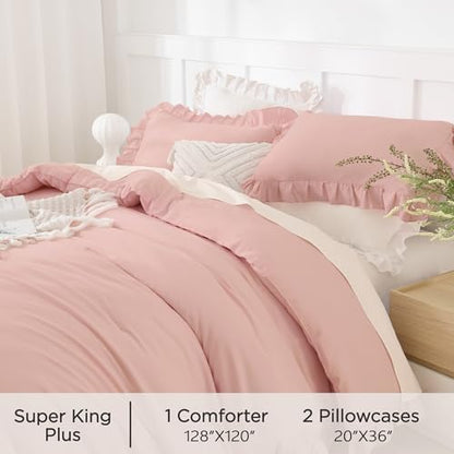 Andency Oversized King Comforter Set, 3 Pcs Blush Ruffle Chic Bedding Set