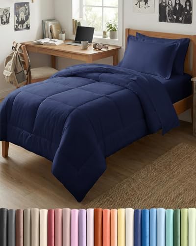 Twin XL Comforter Set - 5 Piece Bed in a Bag Twin XL Size Bed Set - Navy
