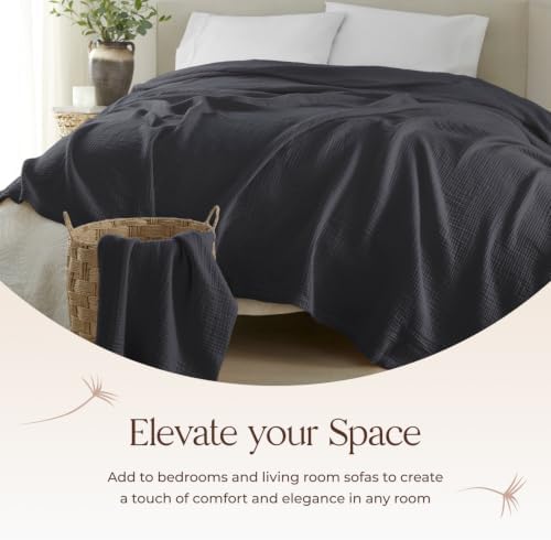100% Cotton Organic Muslin Throw Blanket for Adults GOTS & Fairtrade Certified Organic Cotton - Couch Living Room and Bedroom Decor - 4 Layer Super Soft and Cozy (Graphite, Twin)