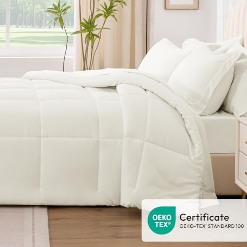 Love's cabin Plaid Queen Comforter Set, Ivory
