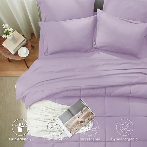 Anluoer Queen Comforter Set 7 Piece, Soft Bed in a Bag Queen Bedding Sets