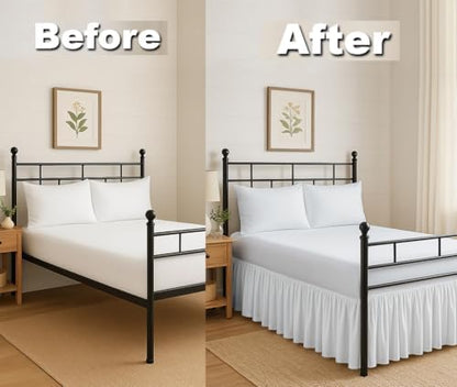 Ruffled Bed Skirt Split Corners with Platform, Tailored Fit Hotel Quality Wrinkle Free Ultra-Soft Microfiber Dust Ruffle, Upto 14 Inch Drop, King, White