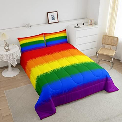 Feelyou Rainbow Bedding Set Colorful Rainbow Comforter Set for Kids Boys Girls Multicolor Comforter Ultra Soft Quilt Set 1 Comforter Set with 1 Pillowcase Twin Size