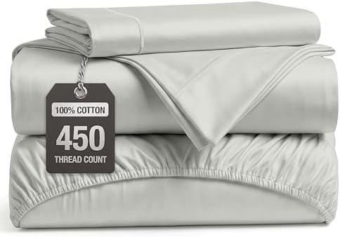 LANE LINEN Twin XL Cotton Bed Sheets - 450TC Long-Staple Sateen, Moonstruck