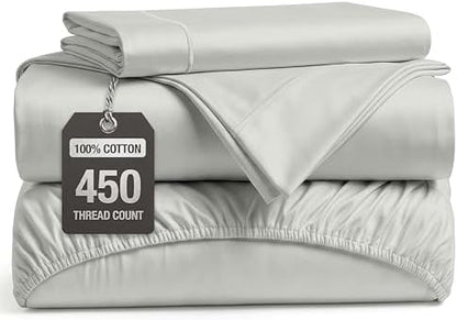LANE LINEN Twin XL Cotton Bed Sheets - 450TC Long-Staple Sateen, Moonstruck