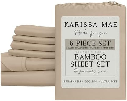 KARISSA MAE 6 Piece Luxury Bamboo Viscose King Sheet Set, 4 Pillowcases