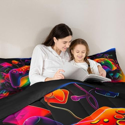 Erosebridal Gamer Comforter Set Game Consoles King Bedding Set for Adult Men Modern Gaming Comforter Abstract Vintage Duvet Insert