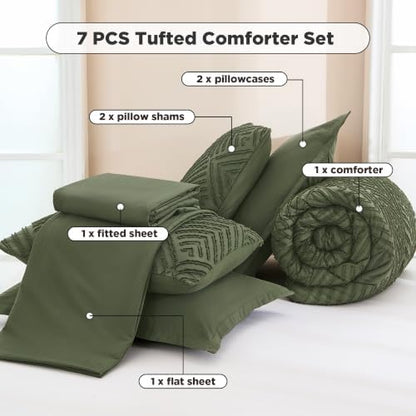 Andency Oversized Queen Comforter Set 7 Pieces, Olive Green