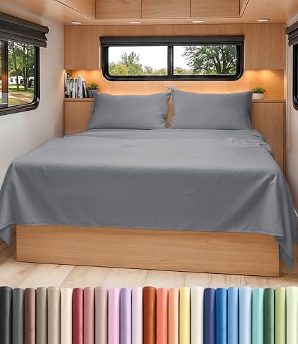 Short Queen Size 4 Piece Bed Sheet Set - RV Short Queen Sheets - Steel Blue