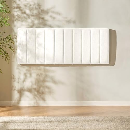Nestl Upholstered King Headboard - Easy Assemble Channel Stitched Headboard King Size Bed - Wall Mounted Headboards with 3D Soundproof Wall Panels Peel & Stick Floating Headboards, Off White