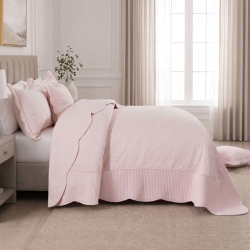 HoneiLife California King Quilt - 5-Piece Cal King Quilt Sets, Oversized King Bedspreads 128x120, Rustic Bedding Sets King Size,Reversible Coverlets Lightweight Bed Cover for All Season Use-Light Pink