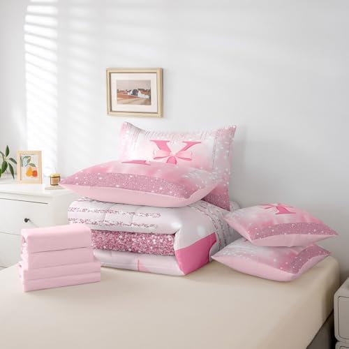Feelyou Boys Girls Pink Bowknot Bed in A Bag Twin Size
