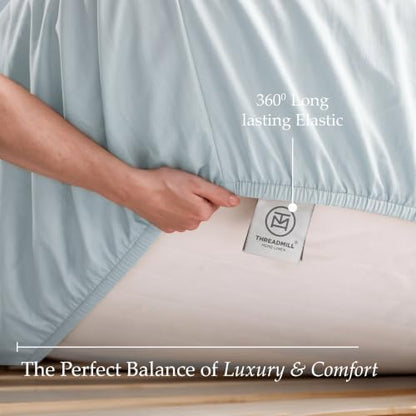 Threadmill 600 Thread Count Cotton Cal King Sheet Set, Sateen, Blue