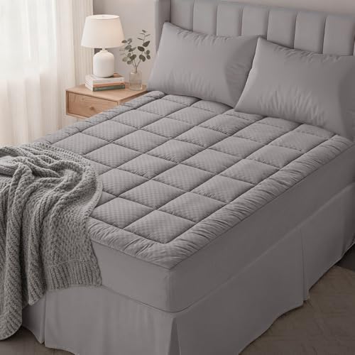 OLANLY Twin XL Quilted Mattress Pad, Down Alternative Fill, Light Grey