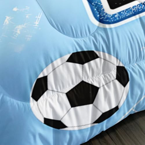 BSNTHO Soccer Full Size, Comforter Set Blue Kids Comforter 3Pcs