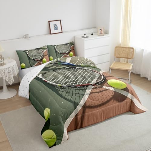 Castle Fairy 3D Tennis Racket Bedding Set Toddler Size Cool Modern Ball Games Comforter Set for Girls Boys Room Decor Tennis Sports Lover Down Comforter Outdoor Activities Quilt Set with 1 Pillowcase
