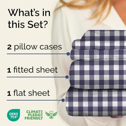 Cal King 4 Piece Striped Sheet Set - Breathable & Cooling - Countryside