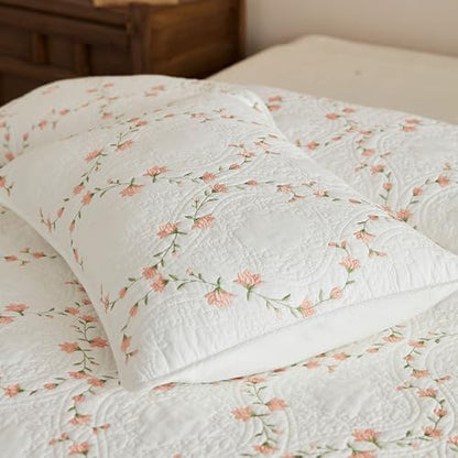 MarCielo 3pcs Cotton Quilt Set Beige Coral Floral