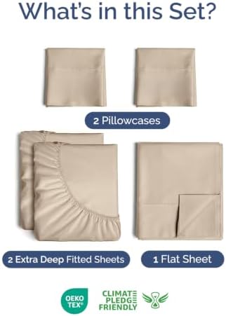 Extra Deep Pocket Split King Size Sheet Set - Breathable & Cooling - Cream