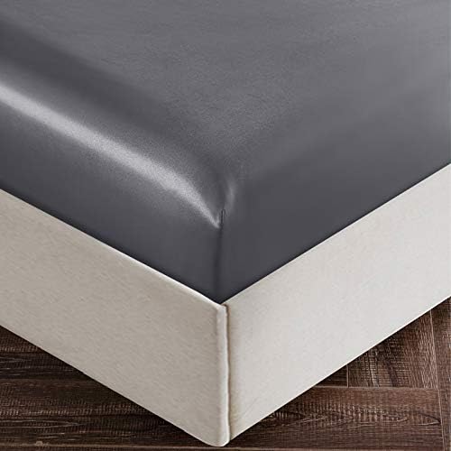 SiinvdaBZX 4Pcs Satin Sheet Set King Size 15-Inch Deep Pocket, Grey