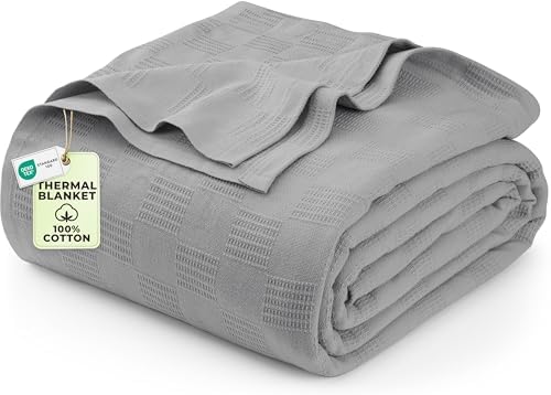 Utopia Bedding 100% Cotton Thermal Blanket Cool Grey Queen, 90x90 Inches