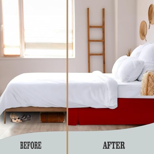 eBeddy Linens Split Corner Bed Skirt King 14 Inch Drop – 100% Microfiber, – Platform Style, Burgundy Solid, 3-Sided Pleated, Tailored Fit, Hidden Storage, Hotel Luxury, Washable