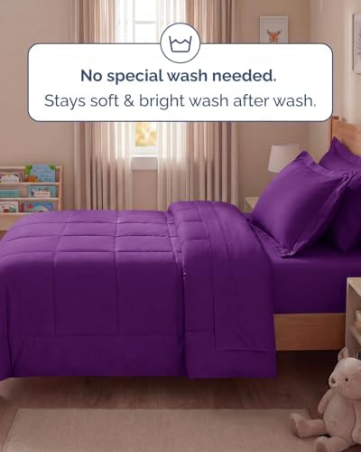Twin Comforter Set - 5 Piece Bed in a Bag Twin Size Bed Set, Soft - Purple