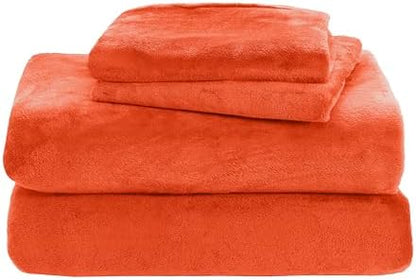 Elegant Comfort Luxuriously Soft 4-Piece Velvet Plush Flannel Sheet Set - Premium Quality - Cozy Warm, Anti-Static, Non Pilling Fuzzy Velvet Flannel Fleece Deep Pocket Sheet Set - Twin XL, Orange