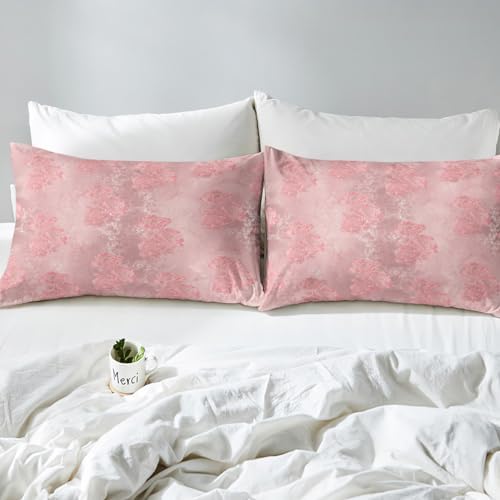 Erosebridal Pink Damask Duvet Cover Set Queen Size Vintage Floral Luxury Comforter Cover Flower Decor Soft Microfiber Women Bedding Set with Zipper Ties Luxury Duvet Cover for Adult Women Men Girls